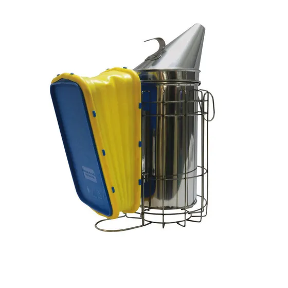 Stainless steel bee smoker with heat shield for hive inspections